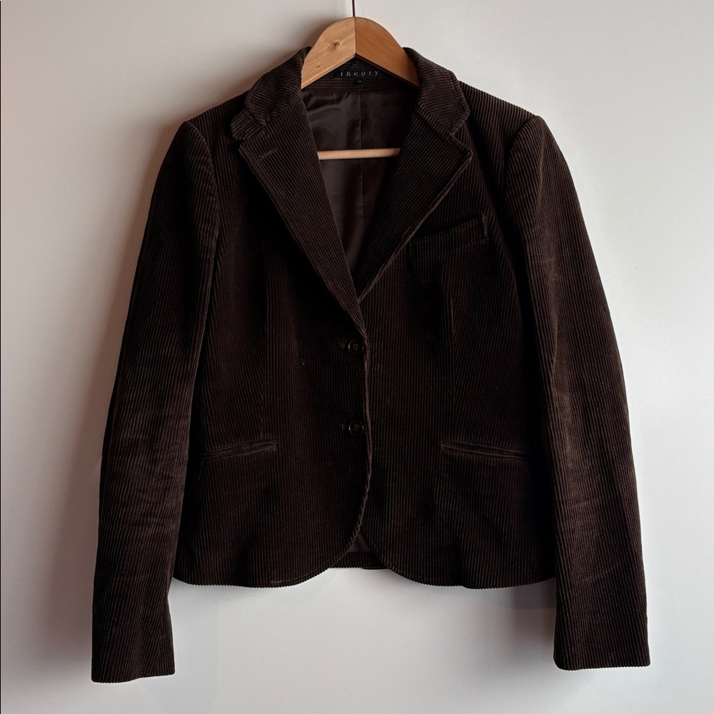 Theory Vintage Chocolate Brown Corduroy Preppy Blazer Jacket Size 10